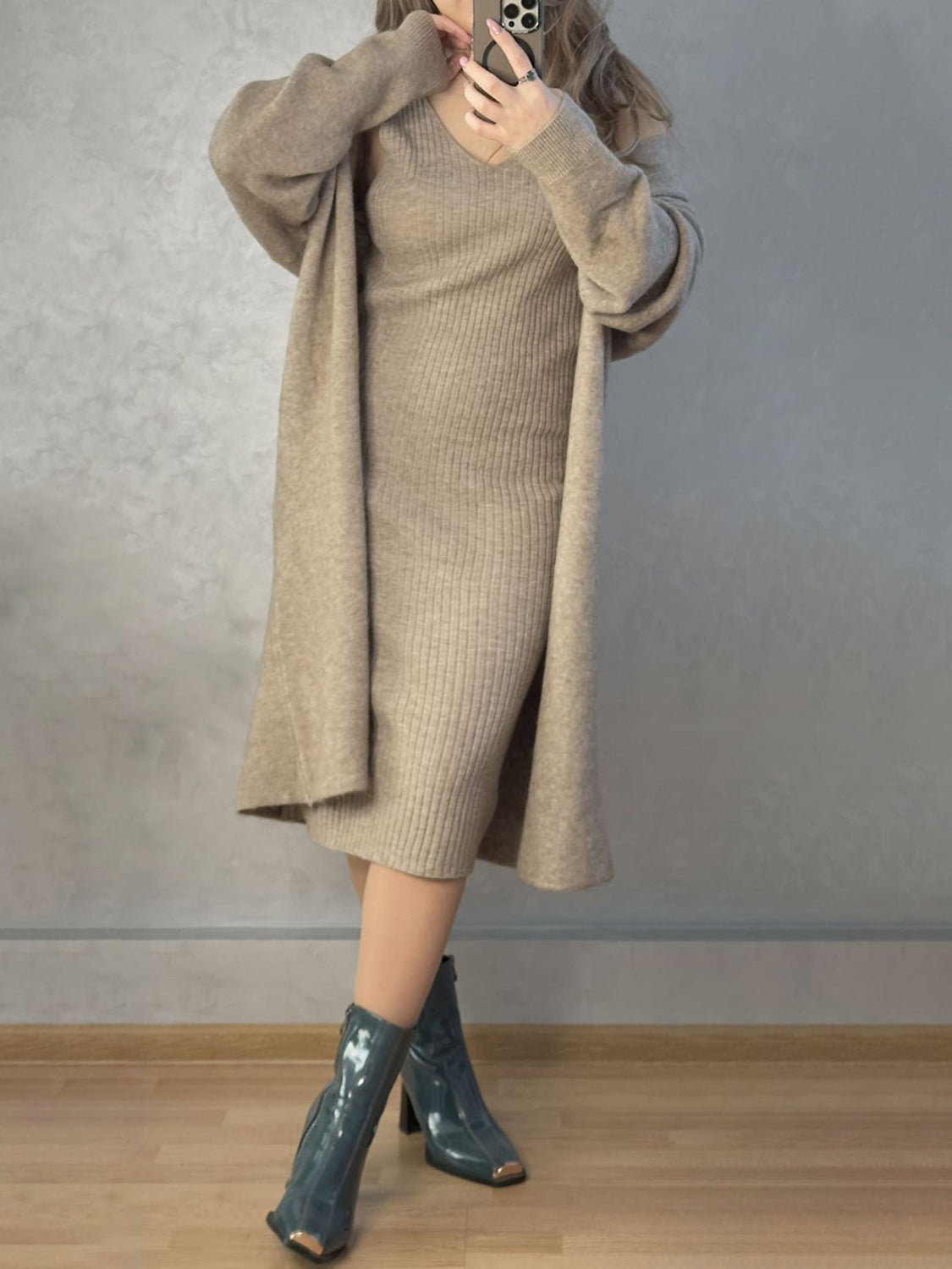 Open Front Cardigan Sweater Set - HOORR