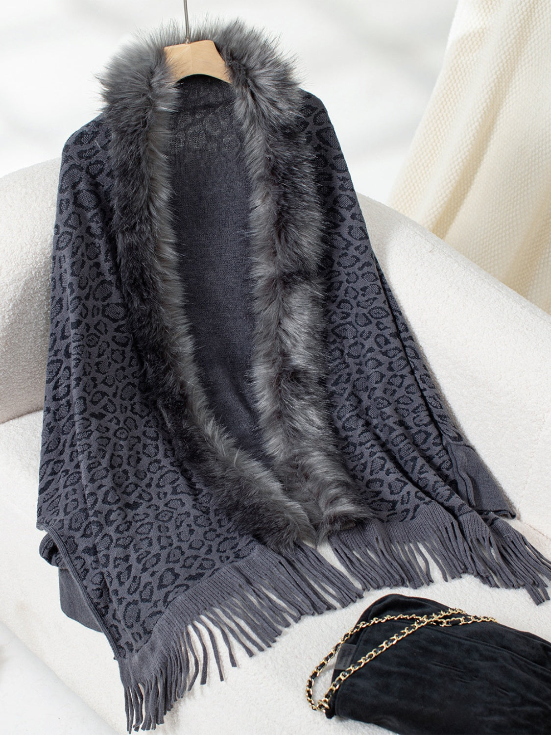 Fringe Leopard Sleeve Poncho - HOORR