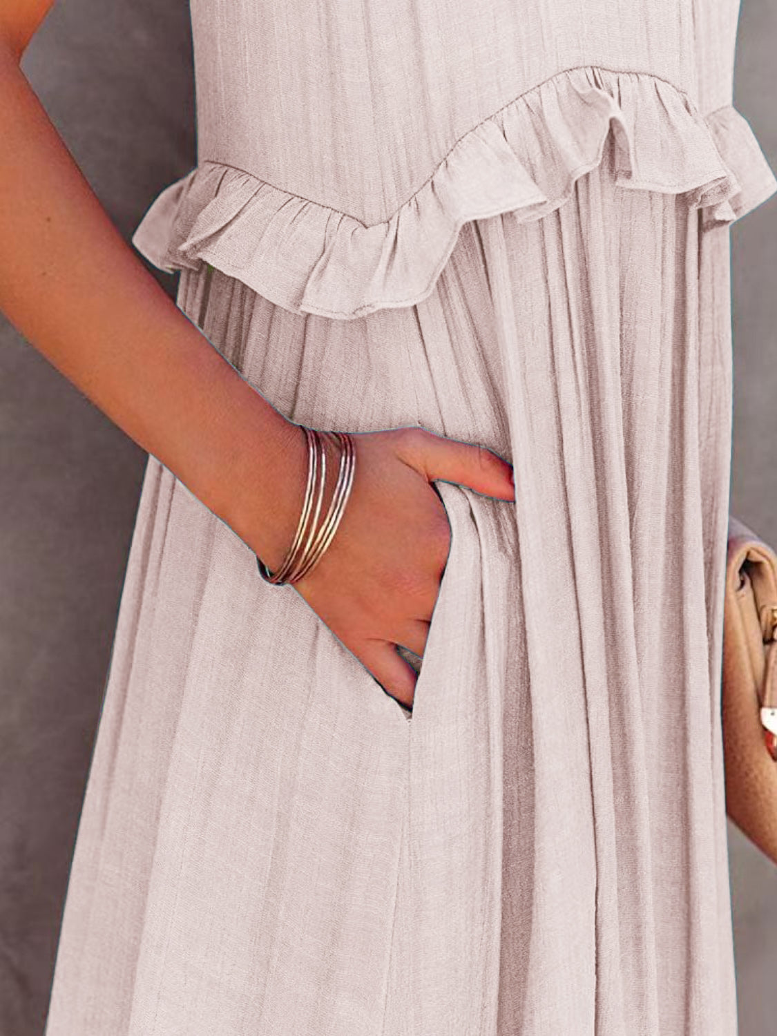 Ruffled Maxi Dress with Pockets - HOORR