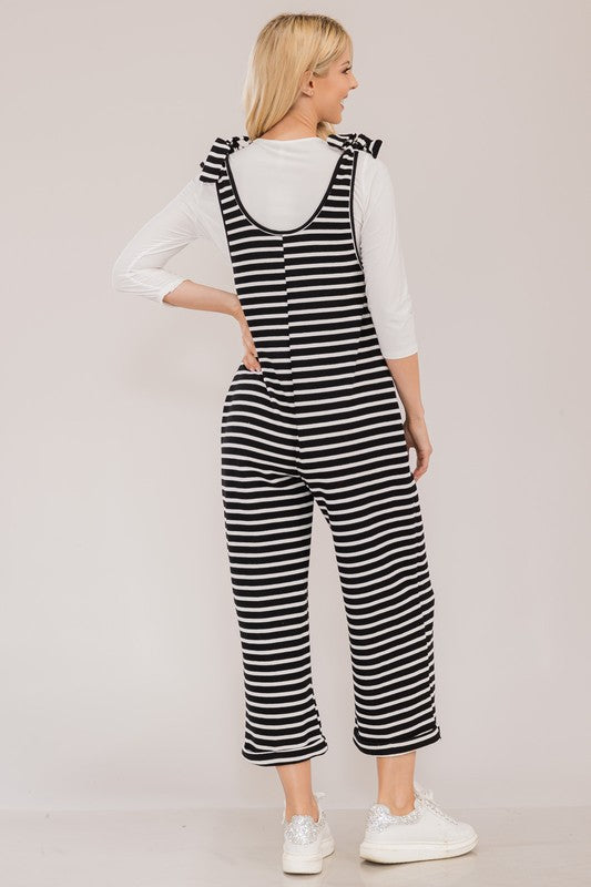 Striped Scoop Overalls Pockets