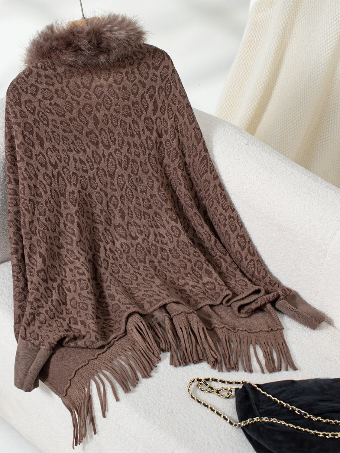 Fringe Leopard Sleeve Poncho - HOORR