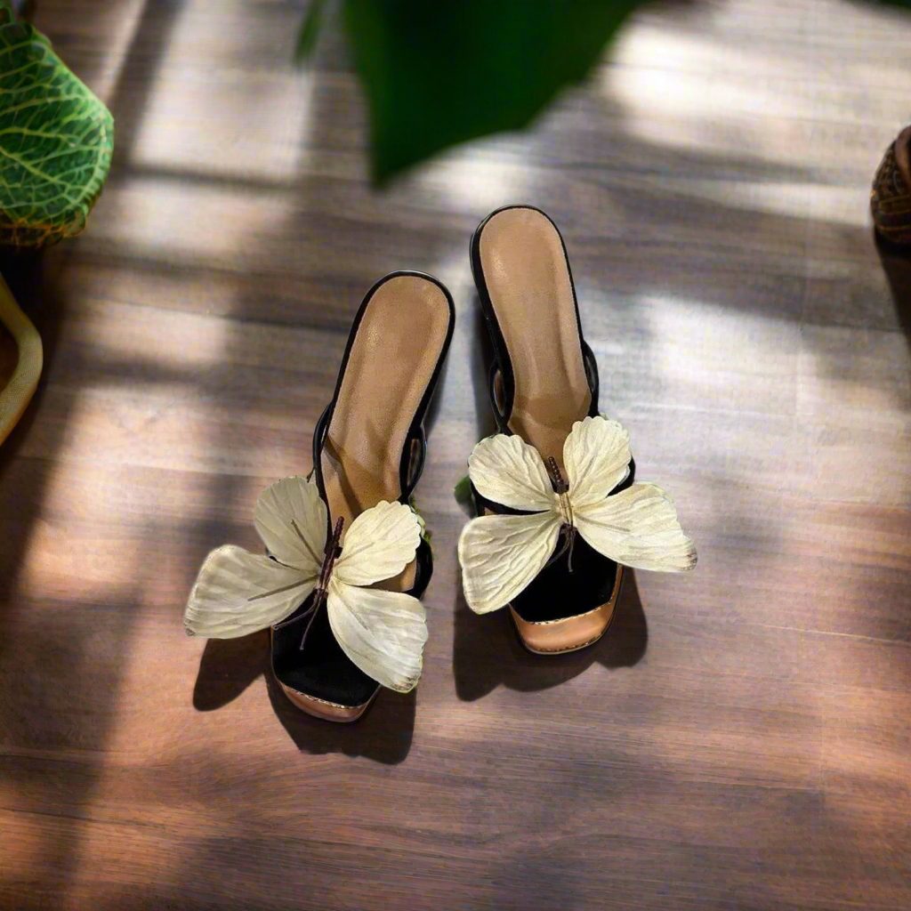 Open Toe Flare Heels Sandals