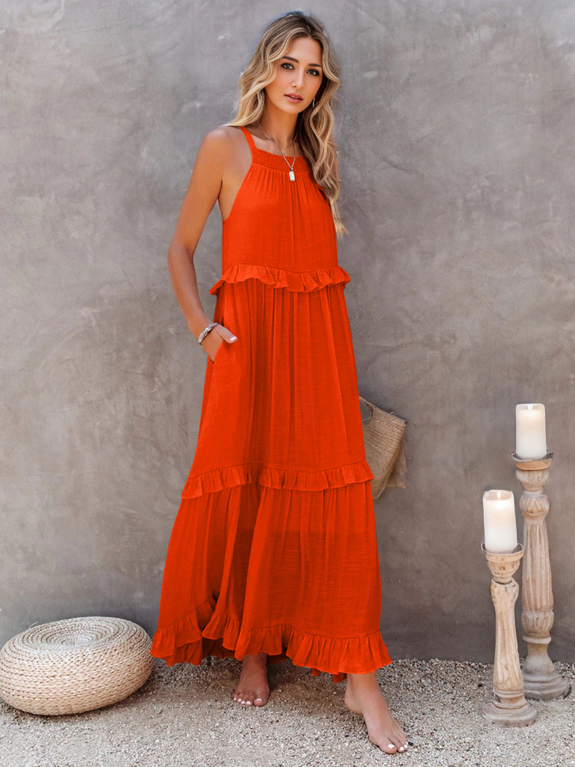 Ruffled Maxi Dress with Pockets - HOORR