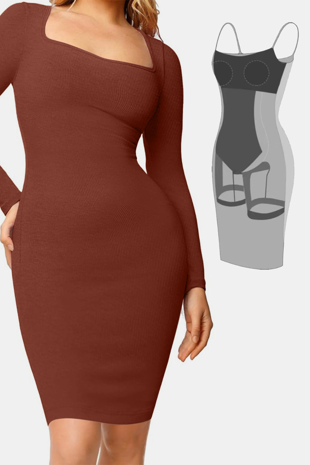 Shape-wear Square Neck Dress - HOORR