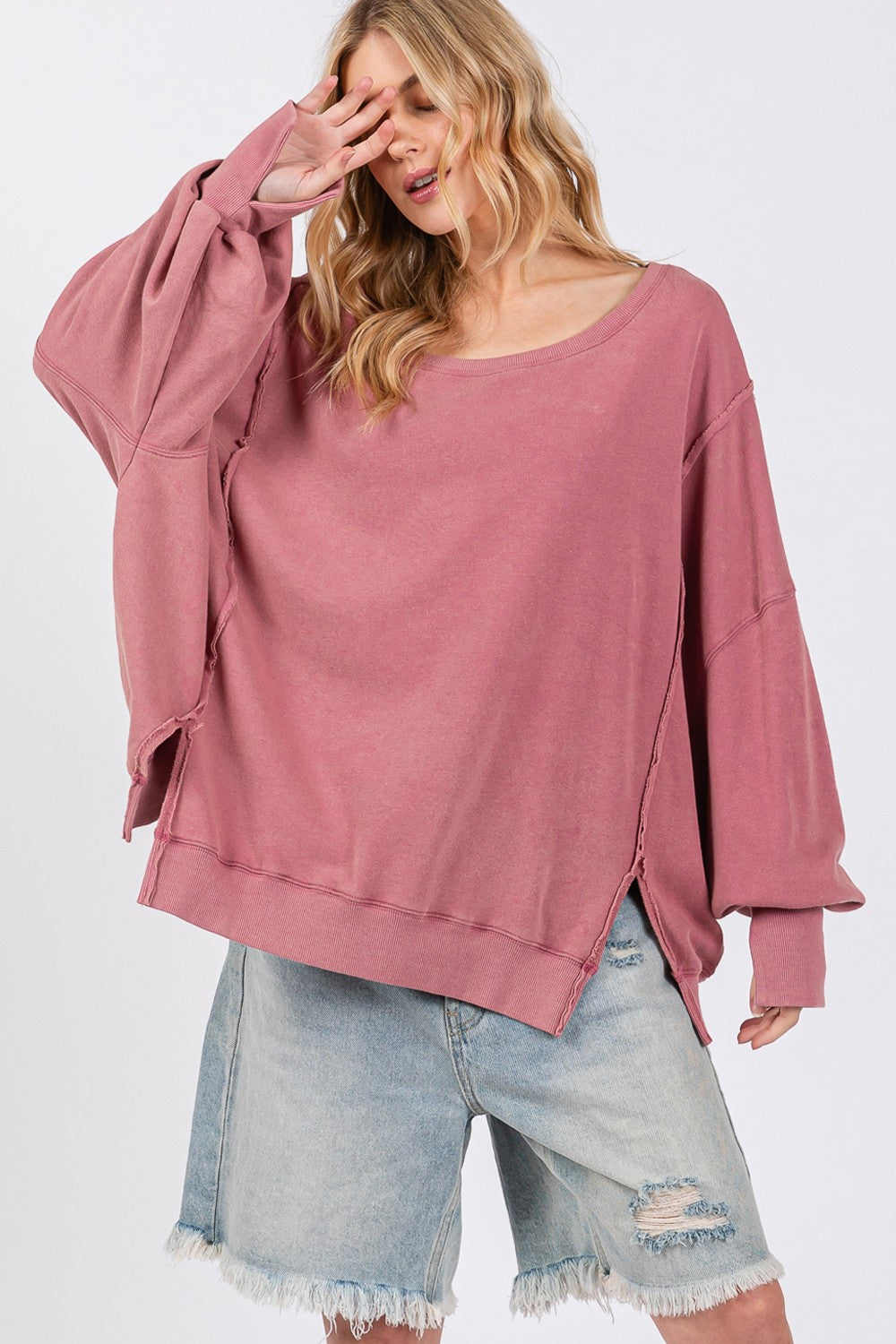 Side Slit Oversized Sweatshirt - HOORR