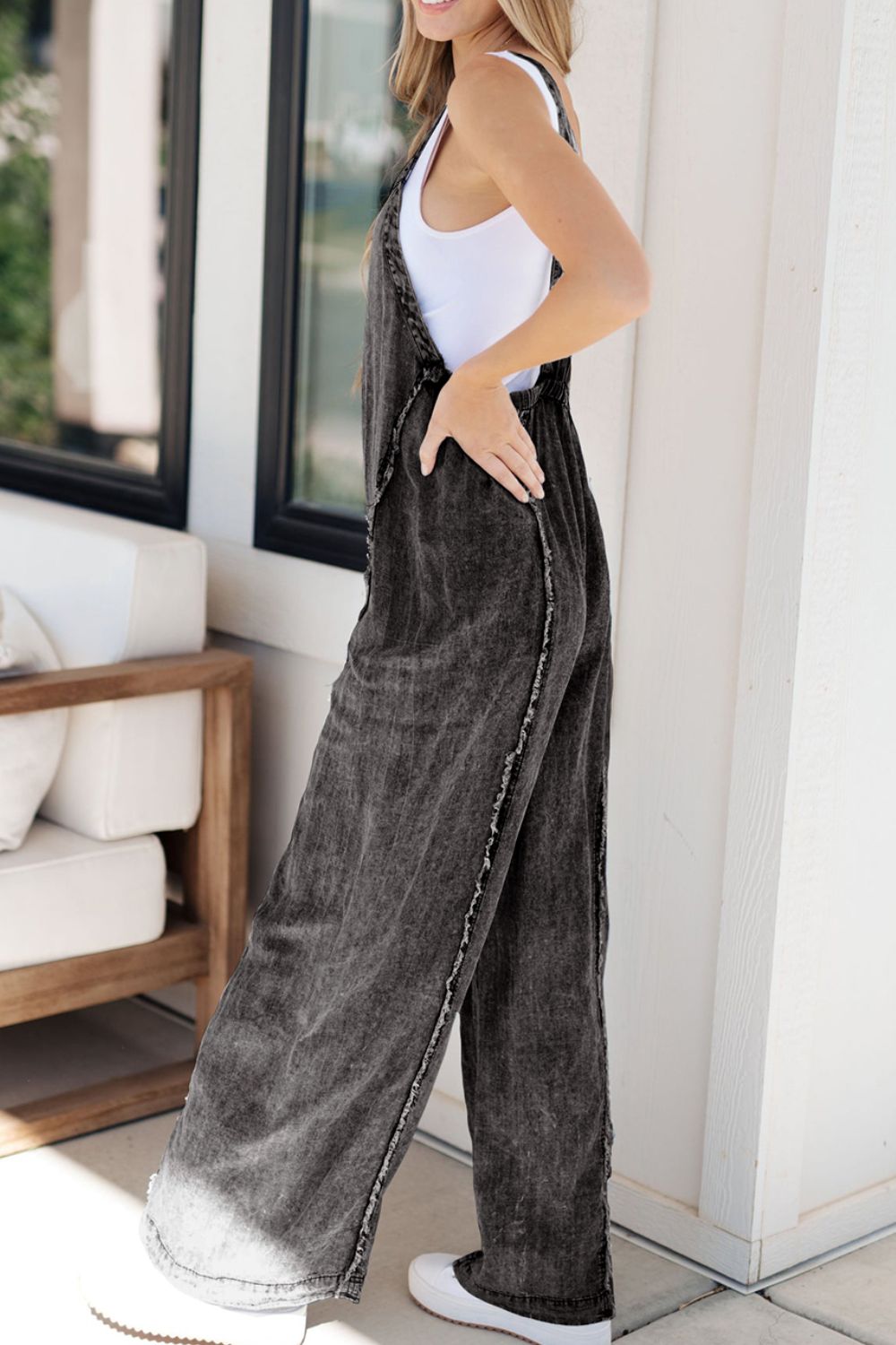 Frayed Exposed Seam Wide Leg Denim - HOORR