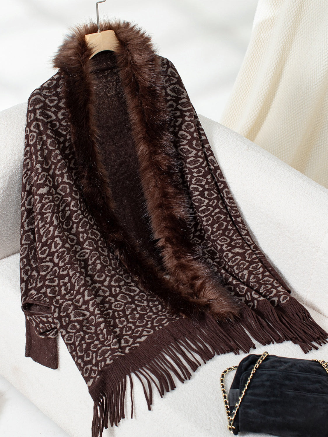 Fringe Leopard Sleeve Poncho - HOORR