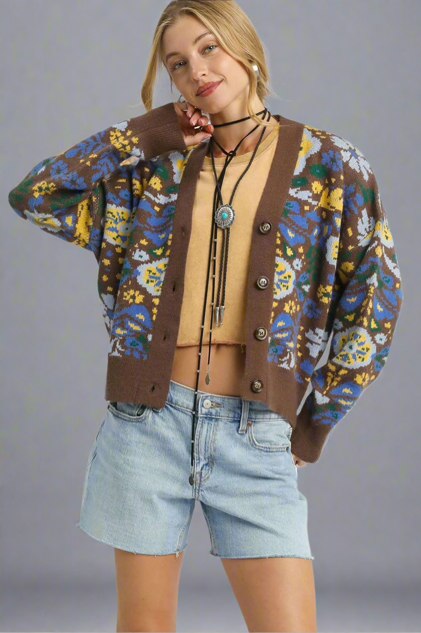 Floral Knit Button-Up Cardigan