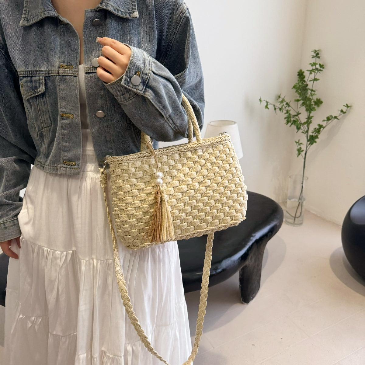 Braided Strap Weave Shoulder Bag - HOORR