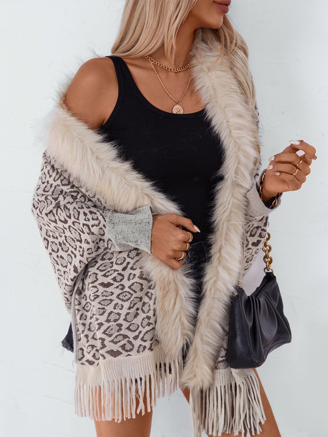 Fringe Leopard Sleeve Poncho - HOORR