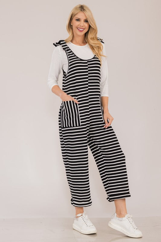 Striped Scoop Overalls Pockets