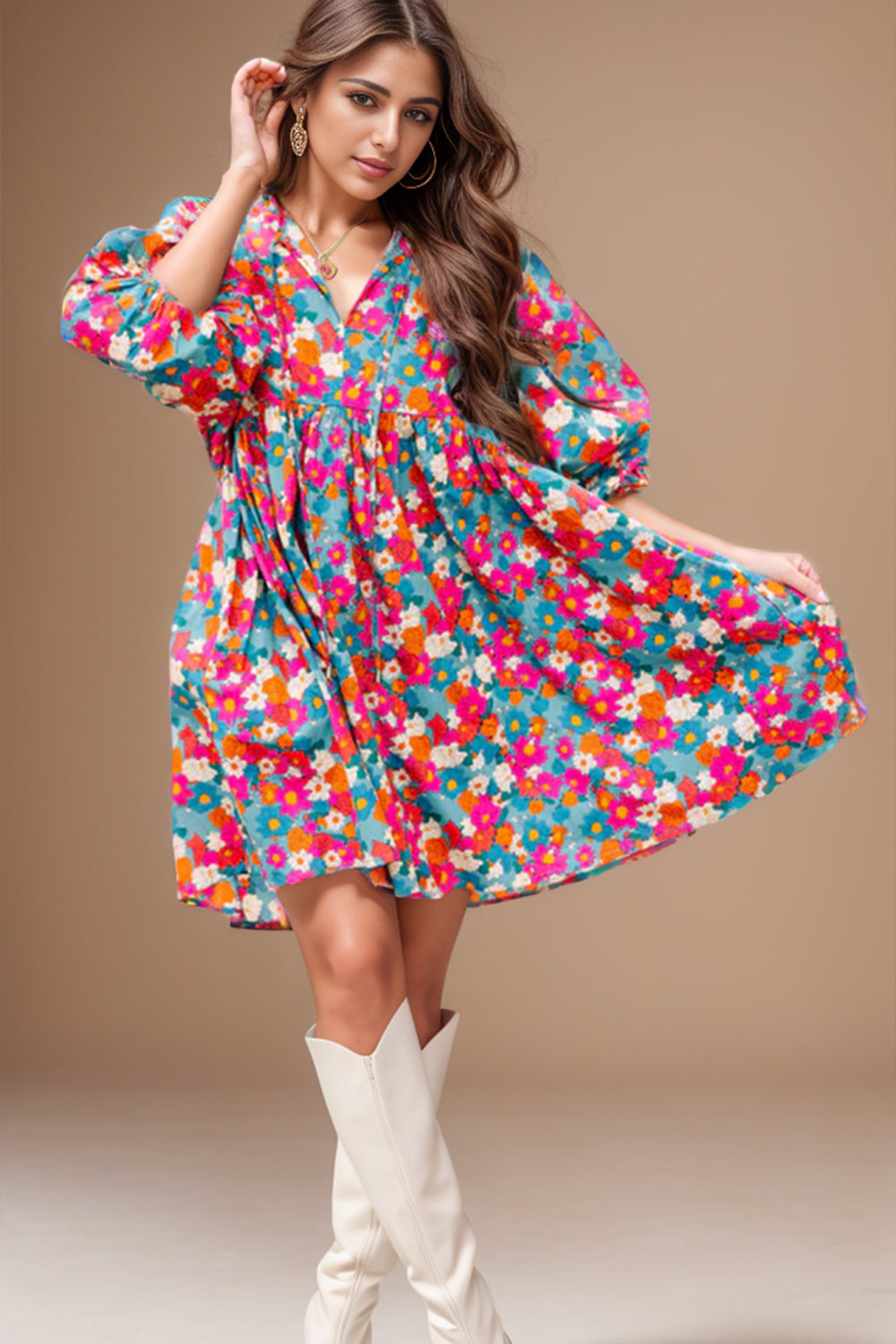 Floral Puff Sleeve Mini Dress - HOORR