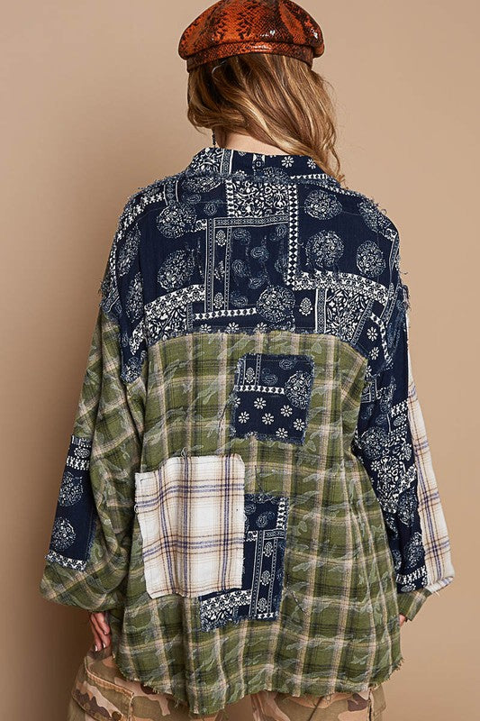 Patchwork Plaid Button Up Shirt - HOORR