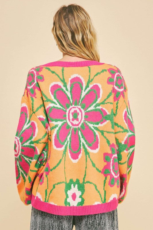 Floral Contrast Dropped Sweater - HOORR