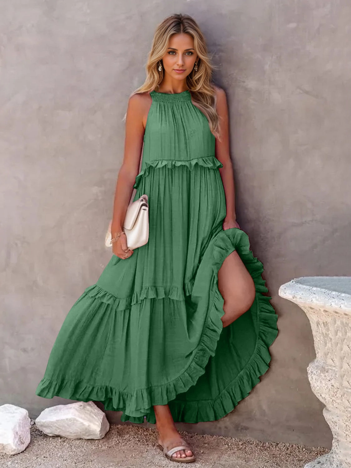 Ruffled Maxi Dress with Pockets - HOORR