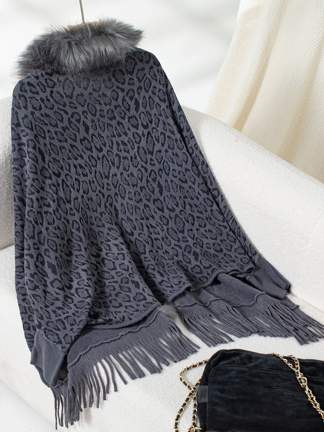 Fringe Leopard Sleeve Poncho - HOORR