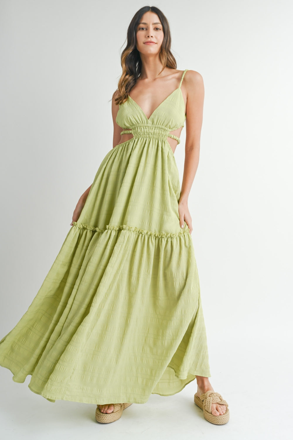 Cutout Waist Backless Maxi Dress - HOORR