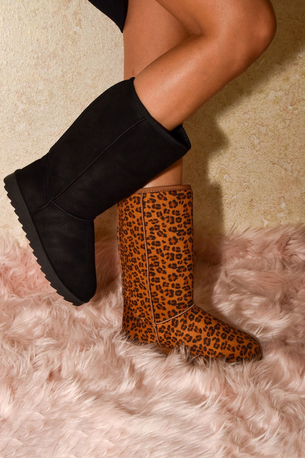 Leopard Suede Round Toe Boots - HOORR