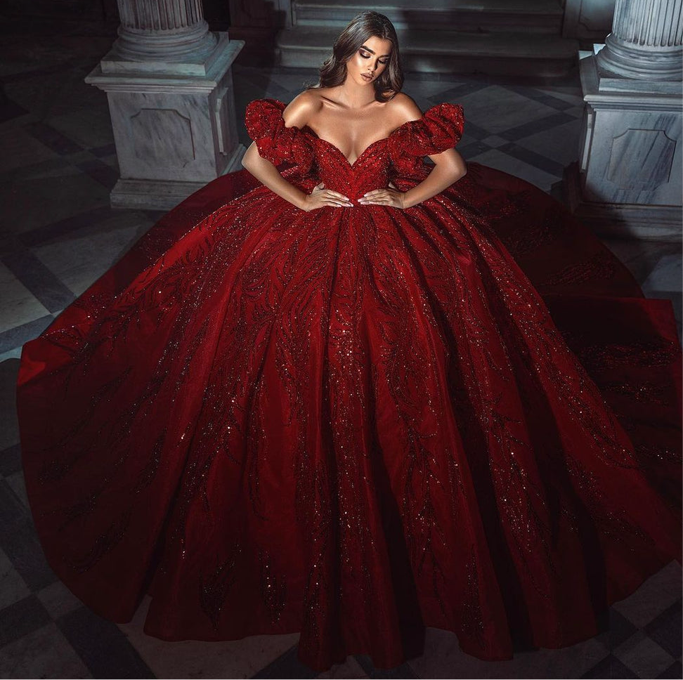 Sequin Ruffled Wedding Ball Gown