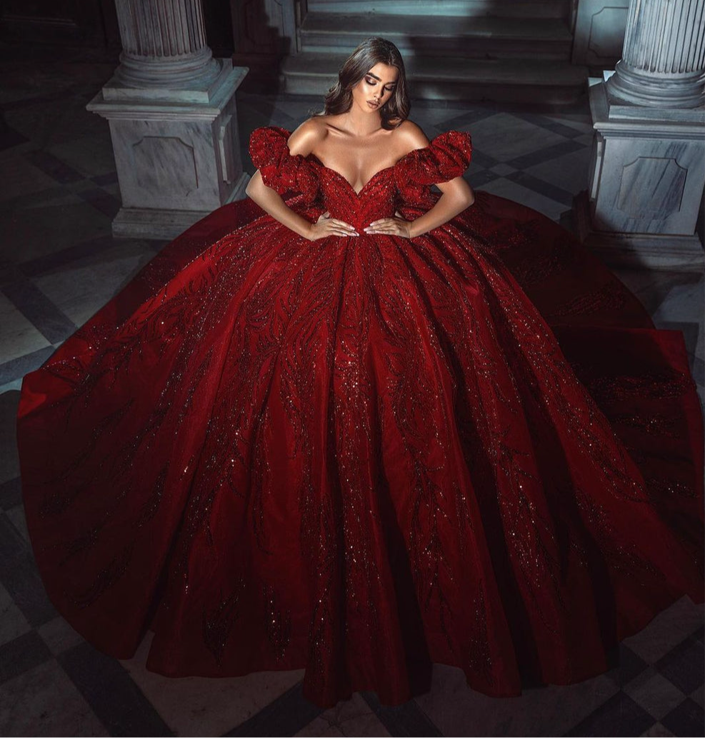 Sequin Ruffled Wedding Ball Gown