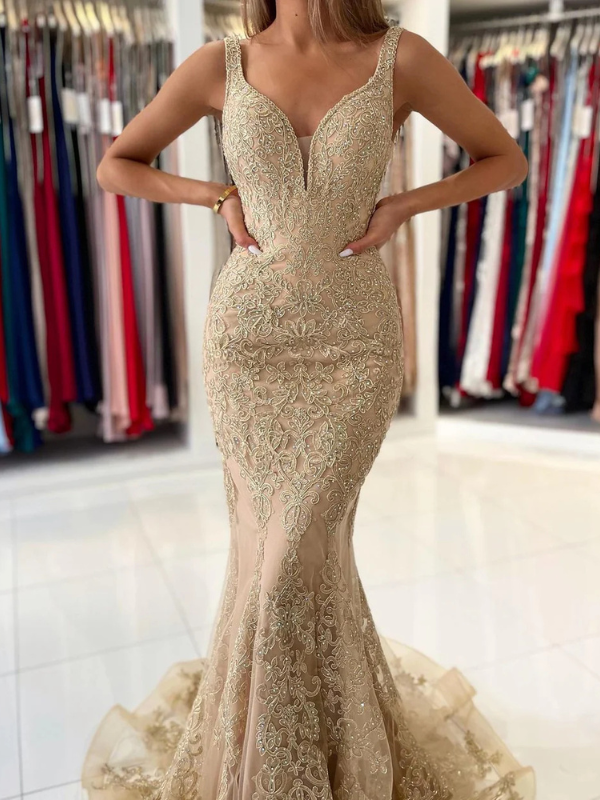 Mermaid Gold Appliqués Dress