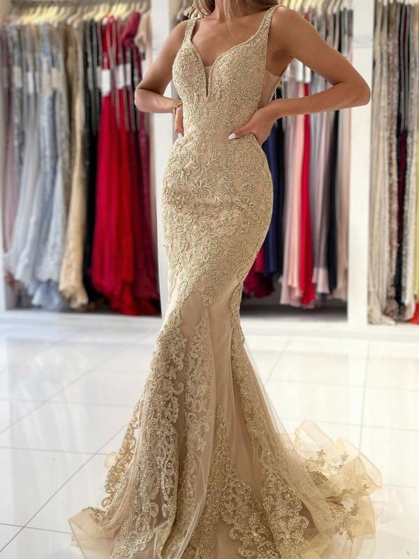 Mermaid Gold Appliqués Dress