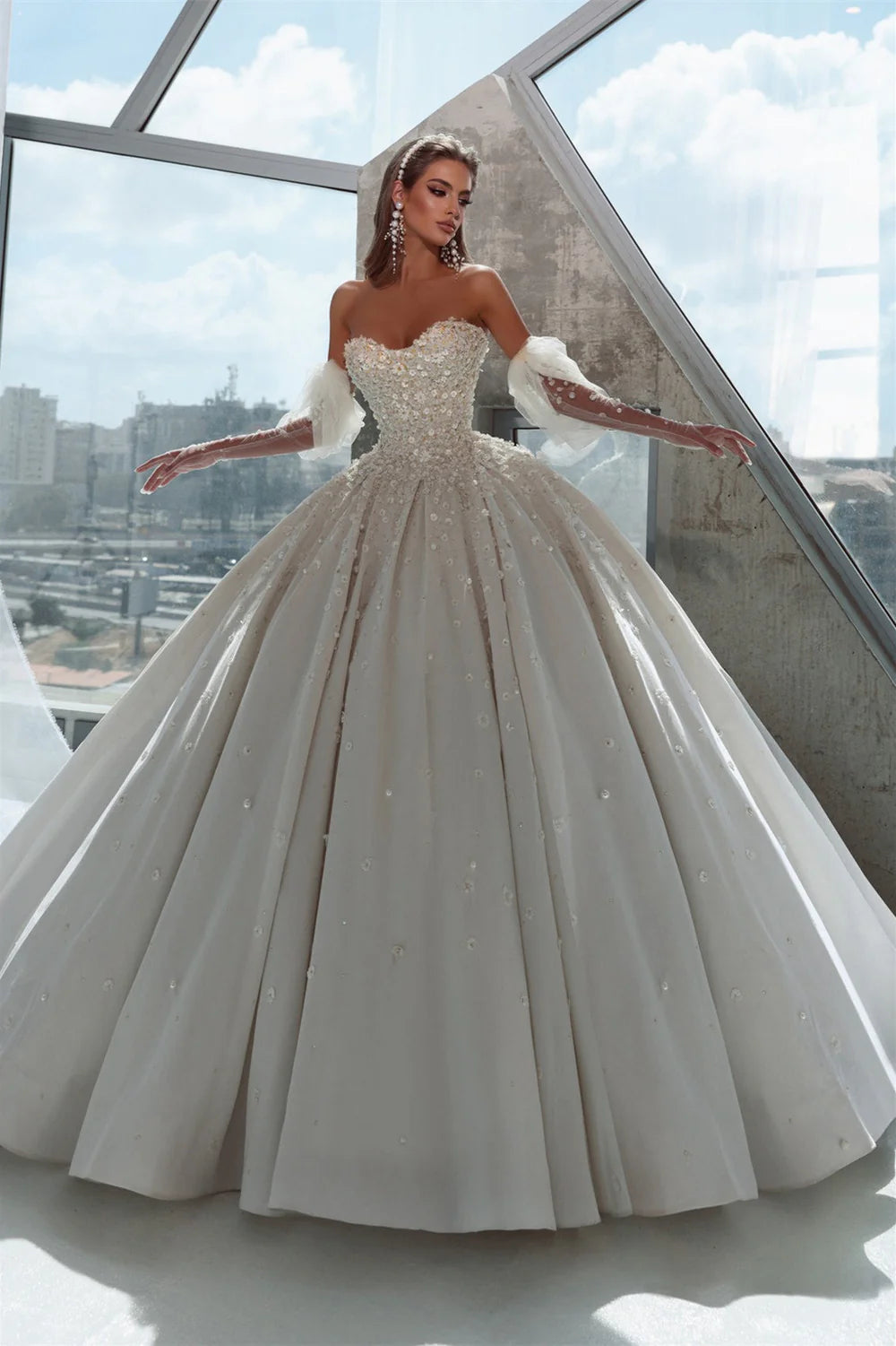 Sequinned Wedding Ball Gown with Gloves