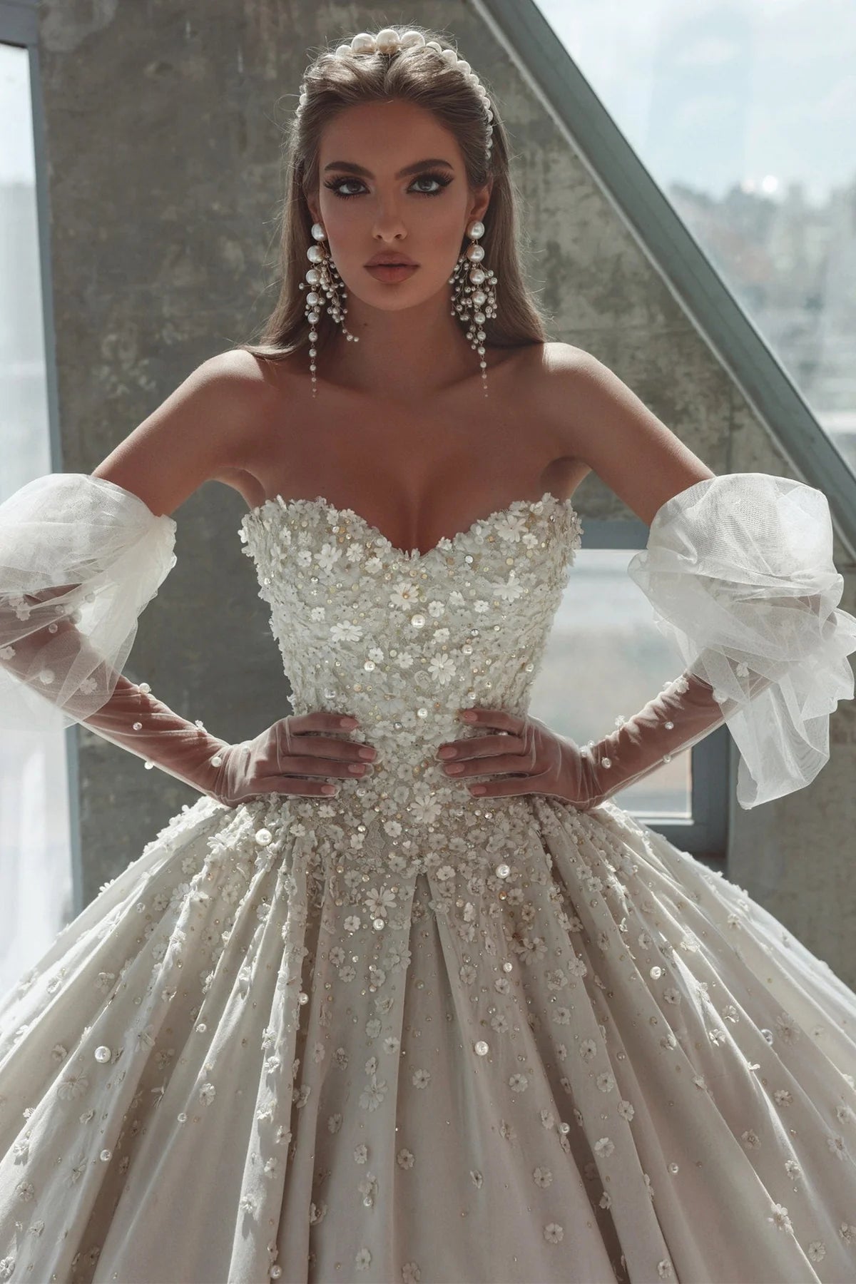 Sequinned Wedding Ball Gown with Gloves