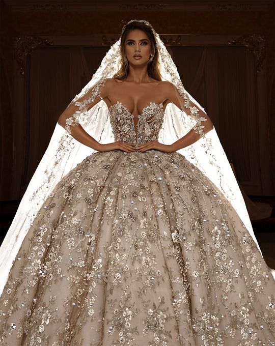 Sequin Lace Strapless Ball Gown Wedding