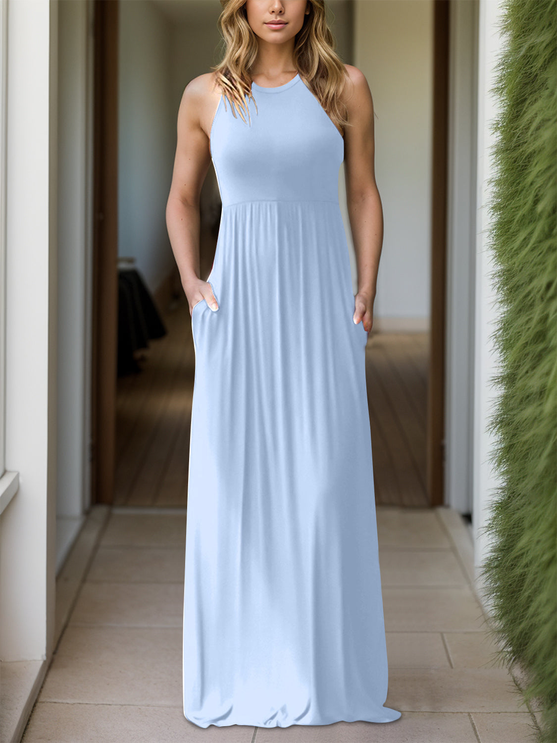 Grecian Neck Dress with Pockets - HOORR