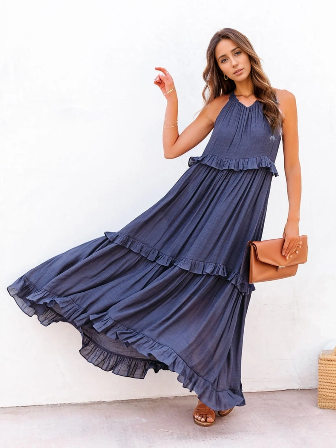 Ruffled Maxi Dress with Pockets - HOORR