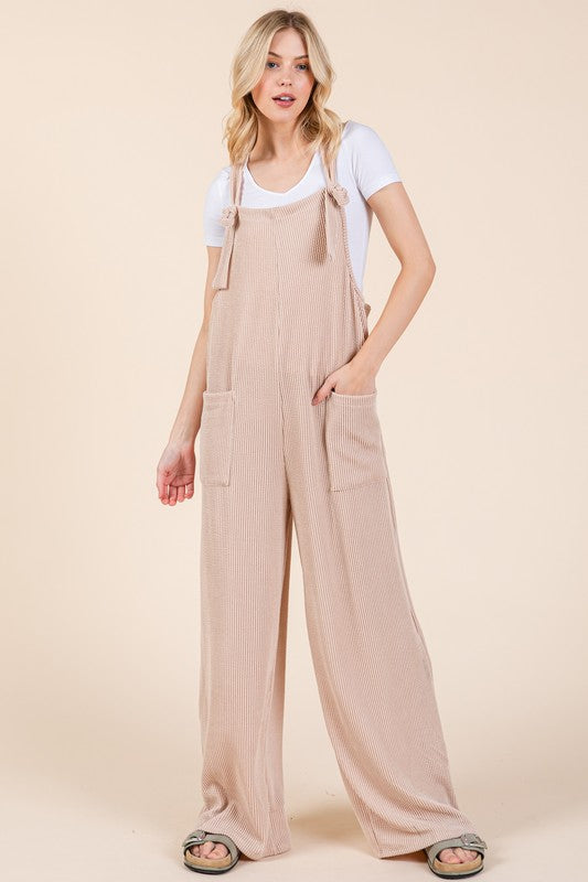 Knot Ribbed Overalls Pockets