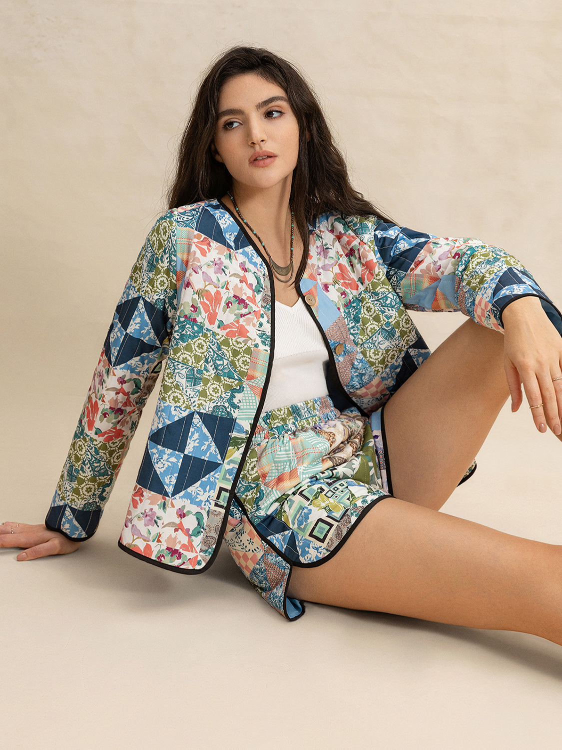 Printed Outerwear and Shorts Set - HOORR