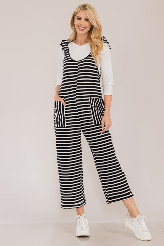 Striped Scoop Overalls Pockets