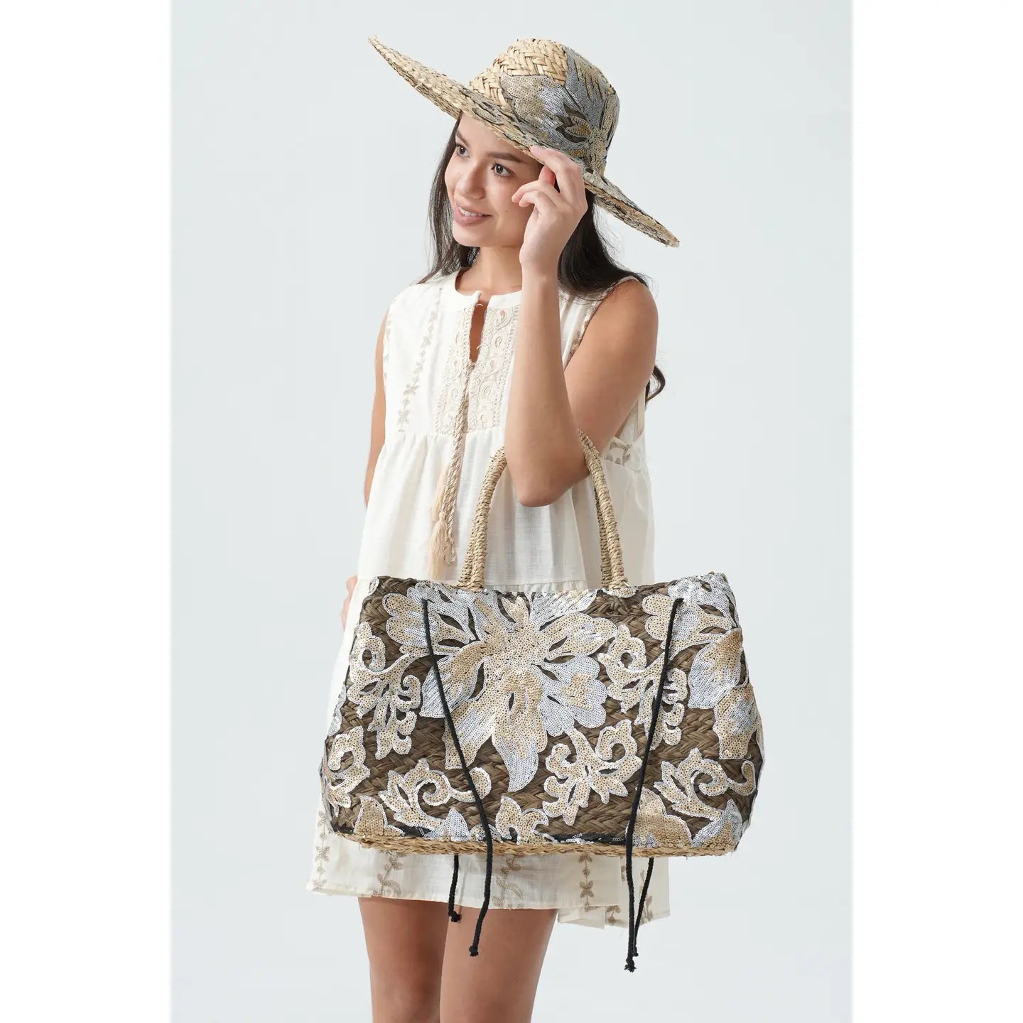 Fairy Straw Hat with Sequin Lace