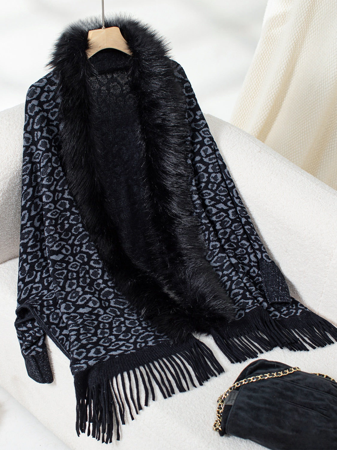 Fringe Leopard Sleeve Poncho - HOORR