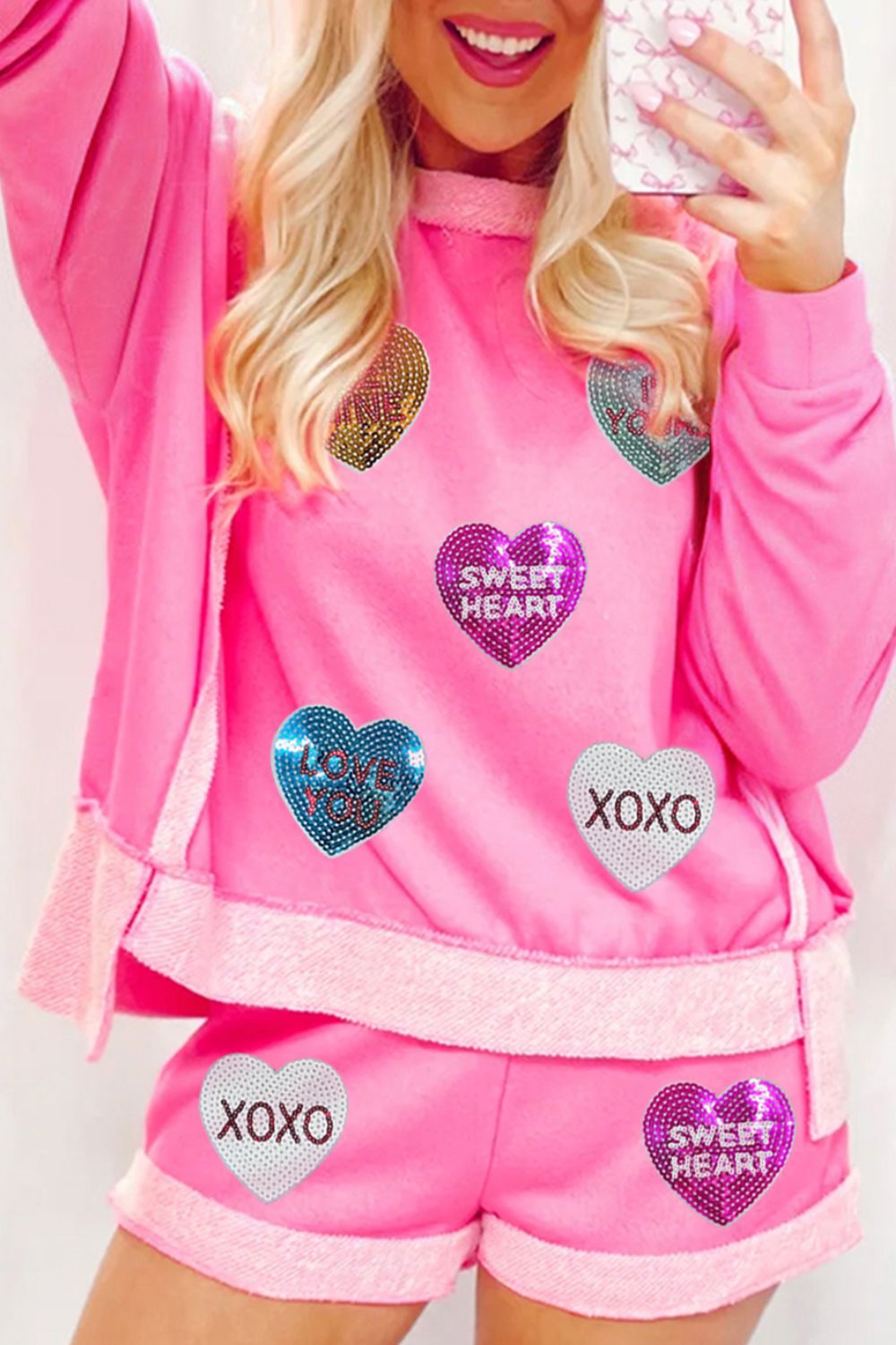 Sequin Heart Top and Shorts Set - HOORR