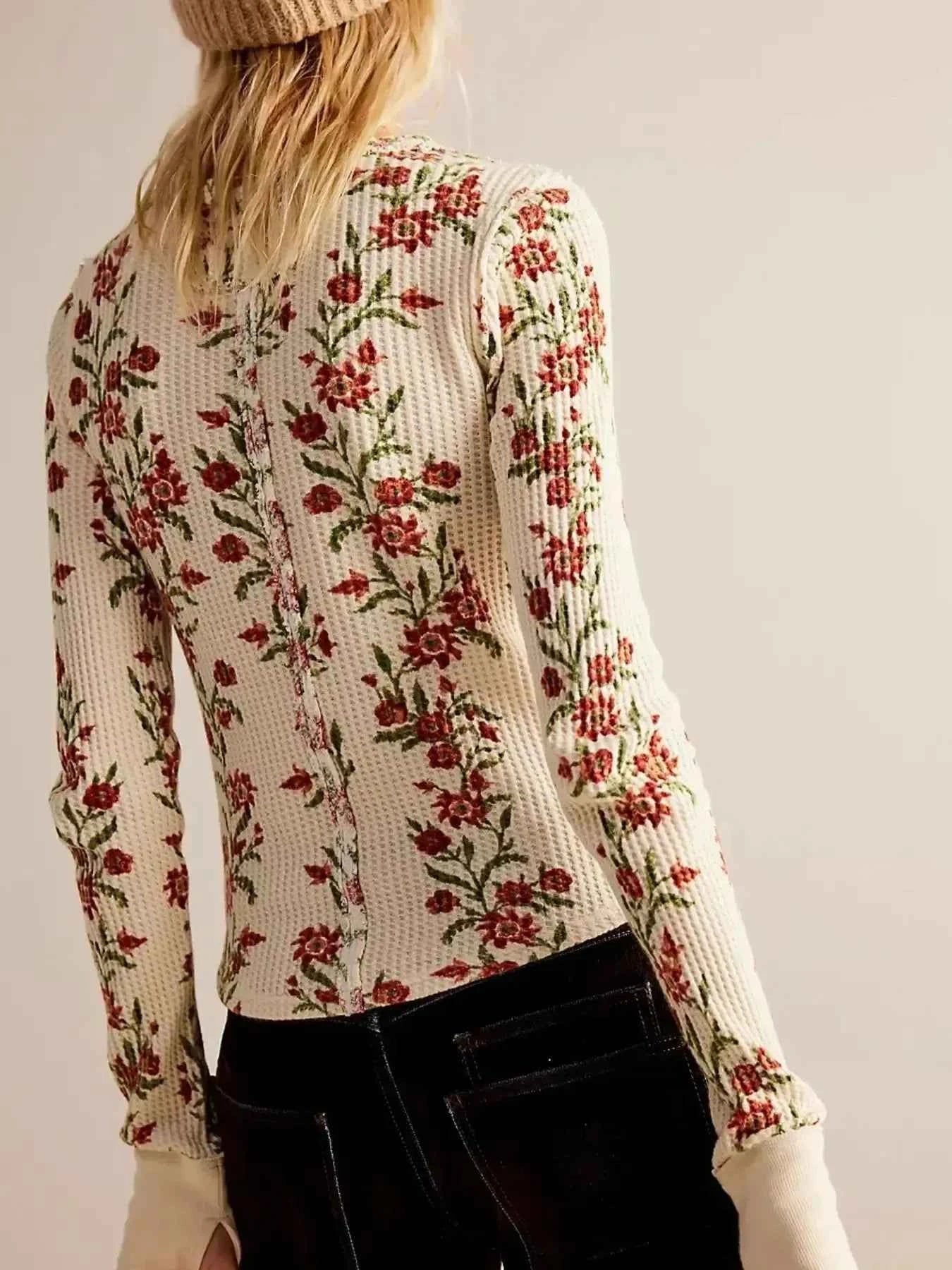 Floral Print Waffle Top