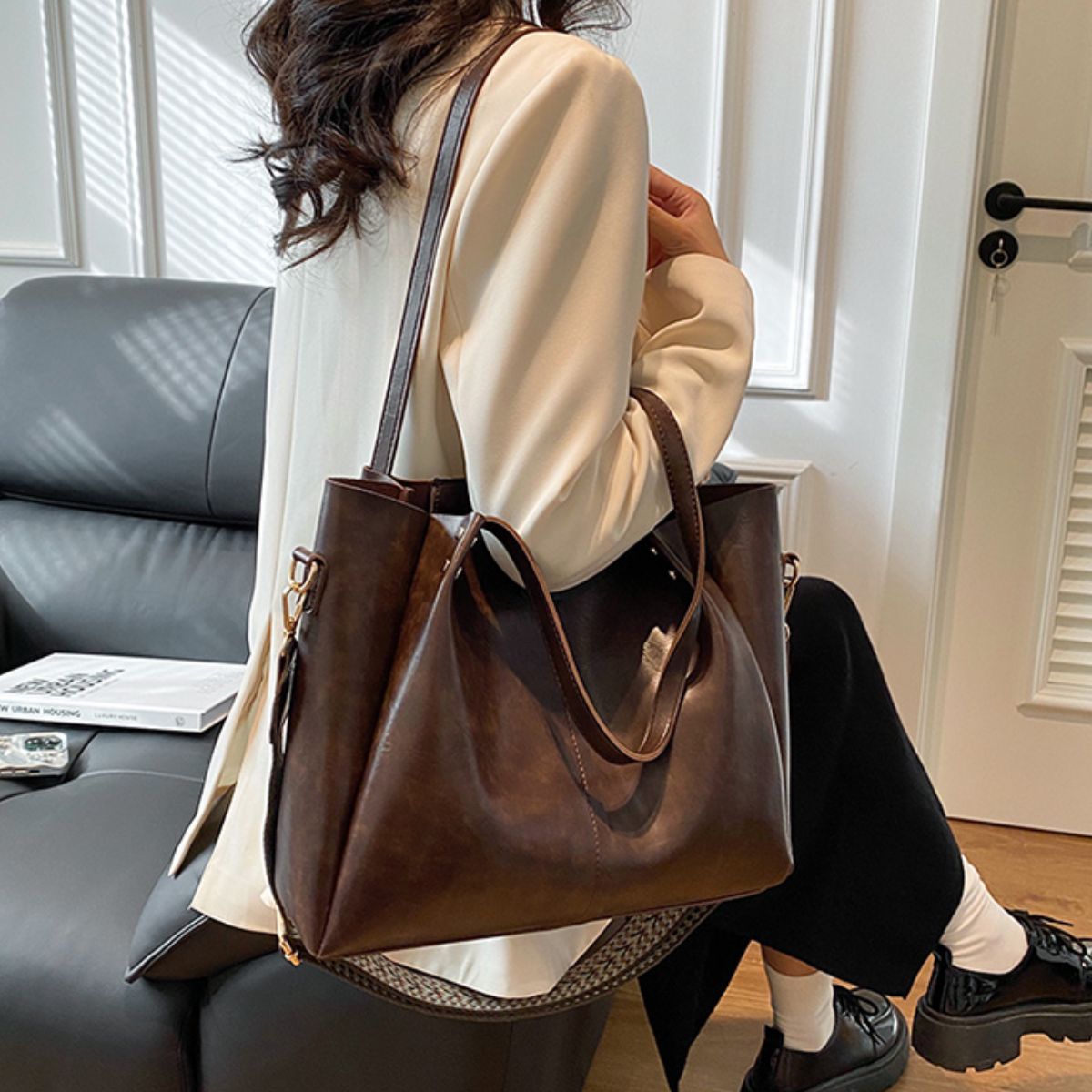 PU Leather Large Tote Bag - HOORR