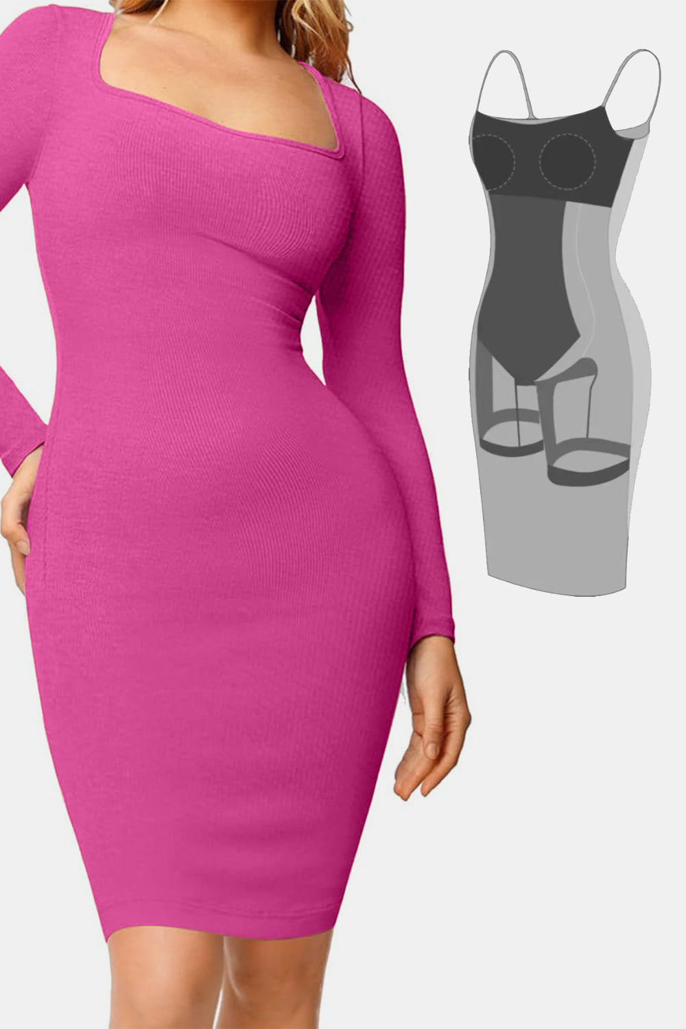 Shape-wear Square Neck Dress - HOORR