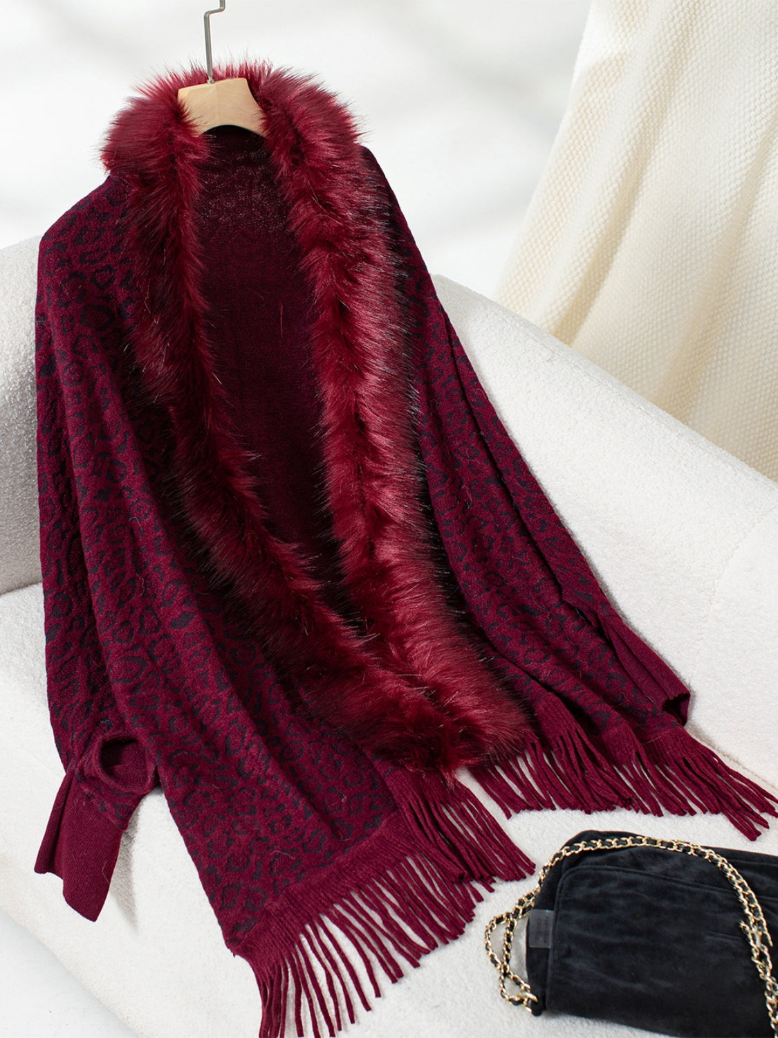 Fringe Leopard Sleeve Poncho - HOORR