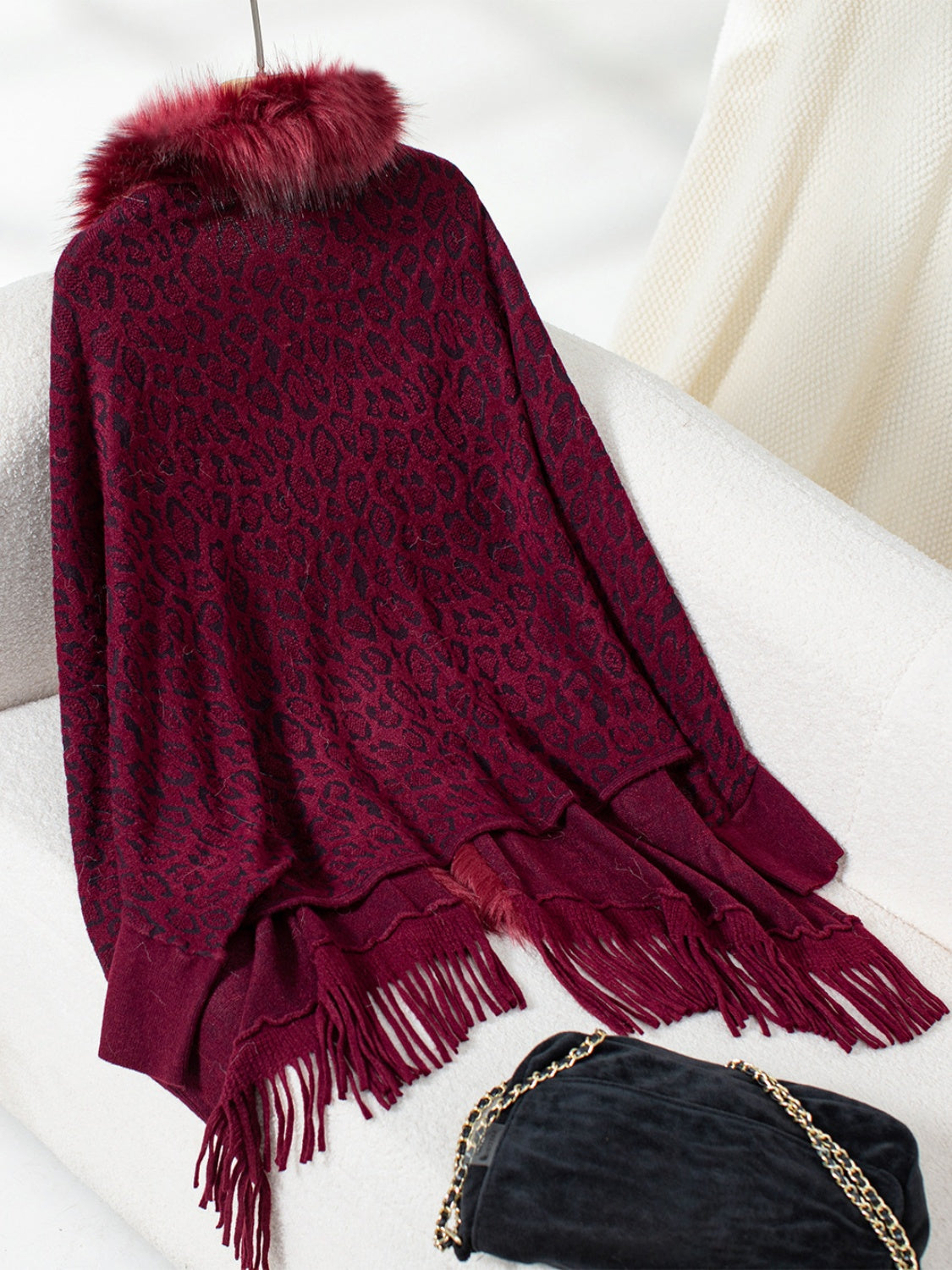 Fringe Leopard Sleeve Poncho - HOORR