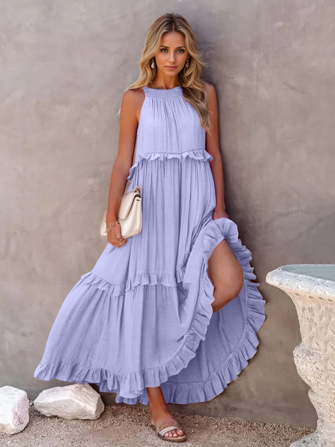 Ruffled Maxi Dress with Pockets - HOORR