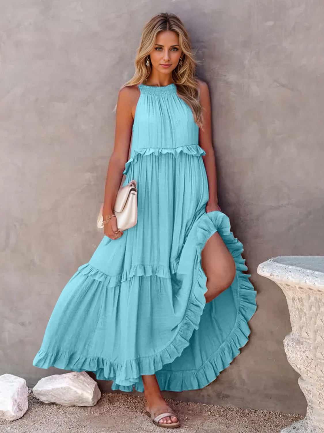 Ruffled Maxi Dress with Pockets - HOORR