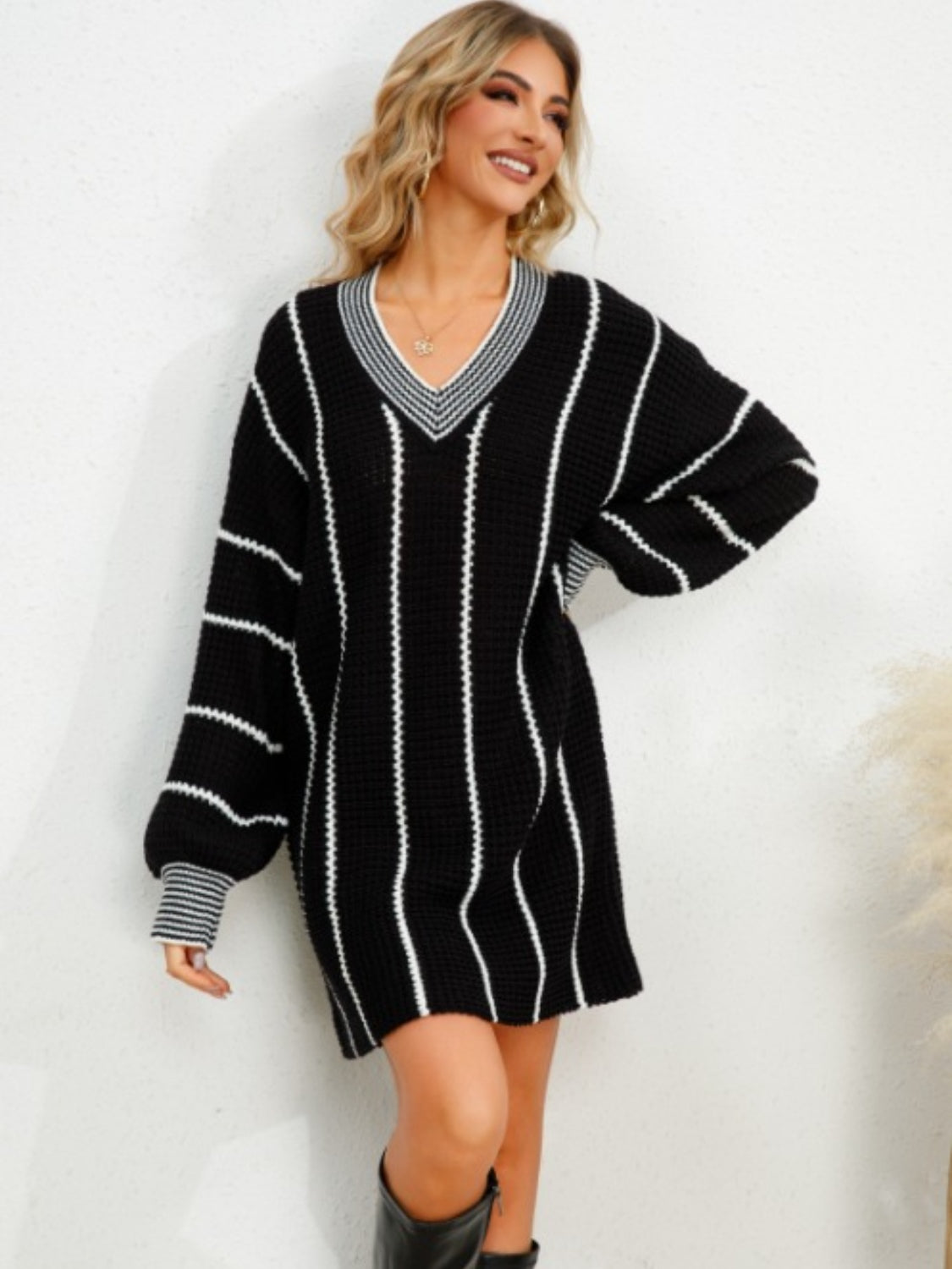 Striped V-Neck Mini Dress