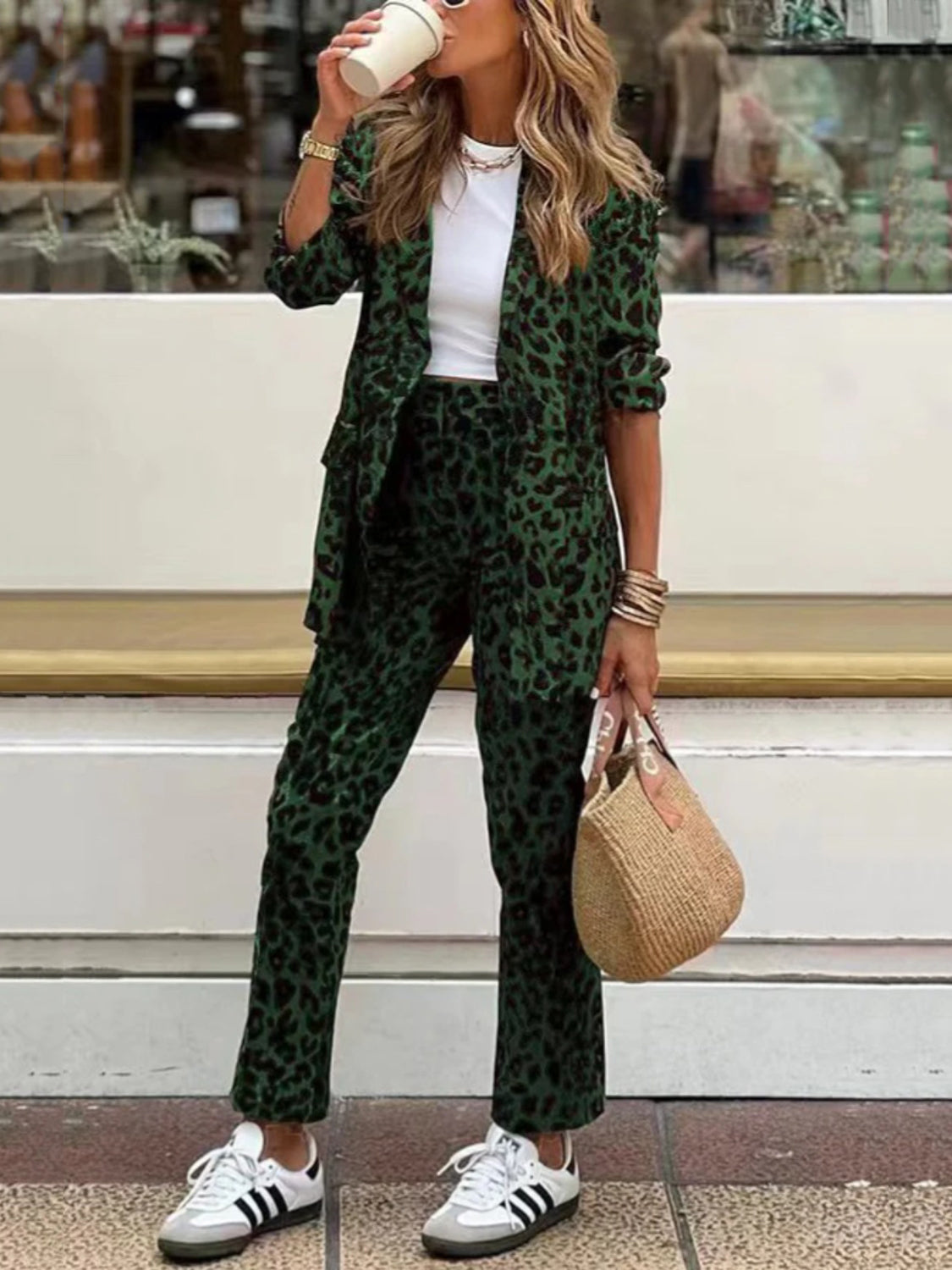 Leopard Blazer and Pants Set - HOORR