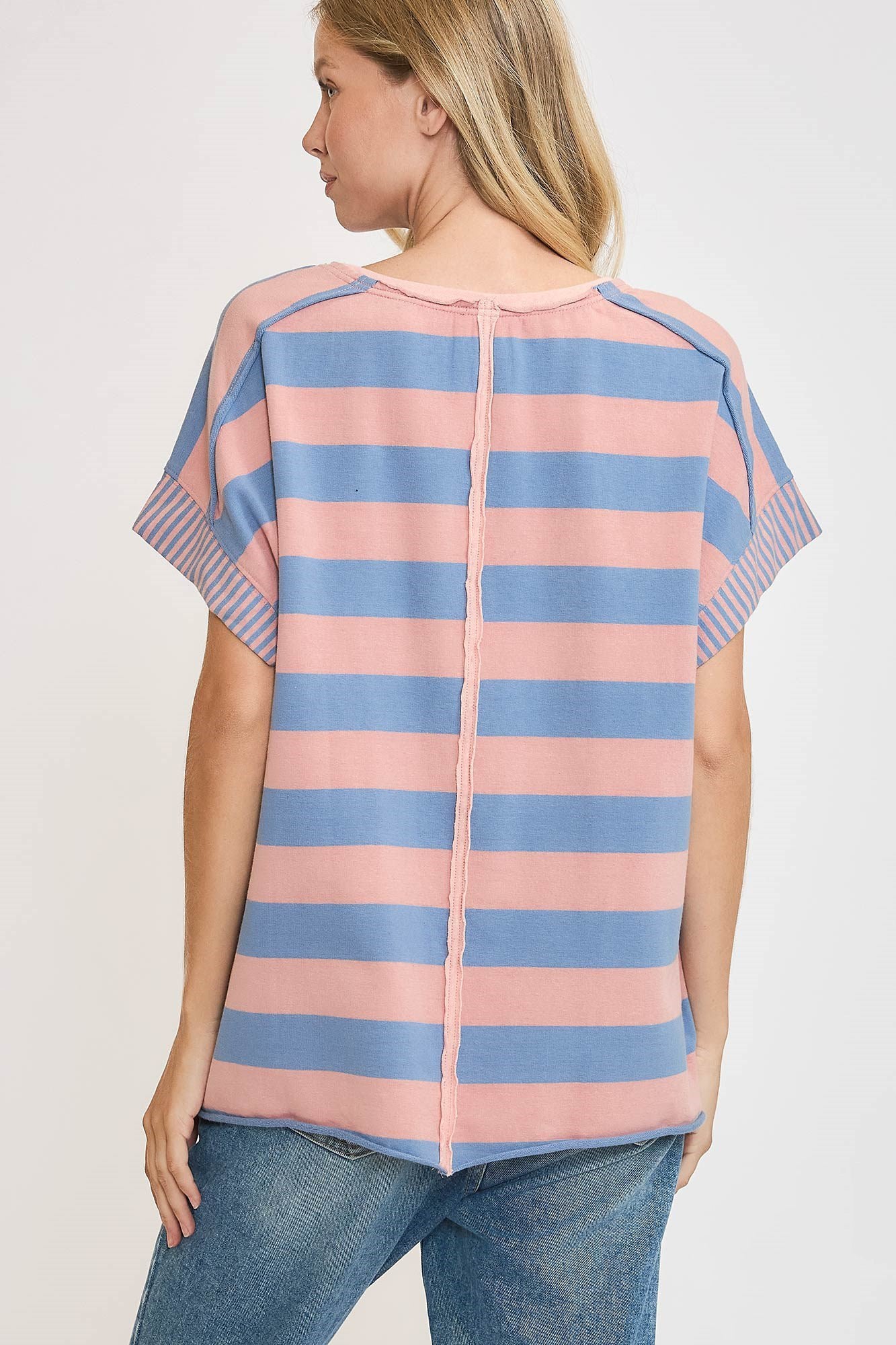 Umgee Peace Sign Patch Striped French Terry T-Shirt - HOORR