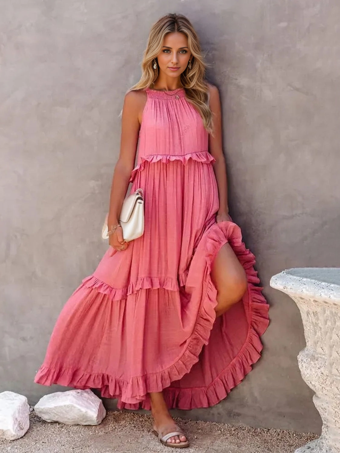 Ruffled Maxi Dress with Pockets - HOORR