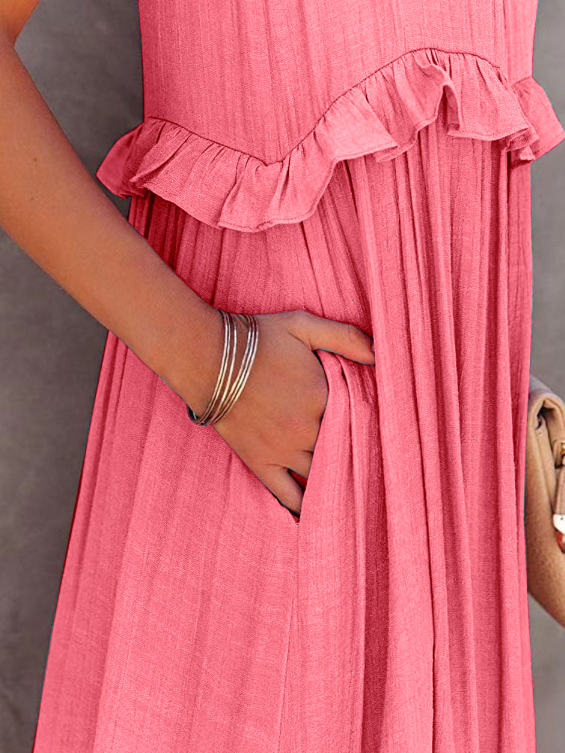 Ruffled Maxi Dress with Pockets - HOORR