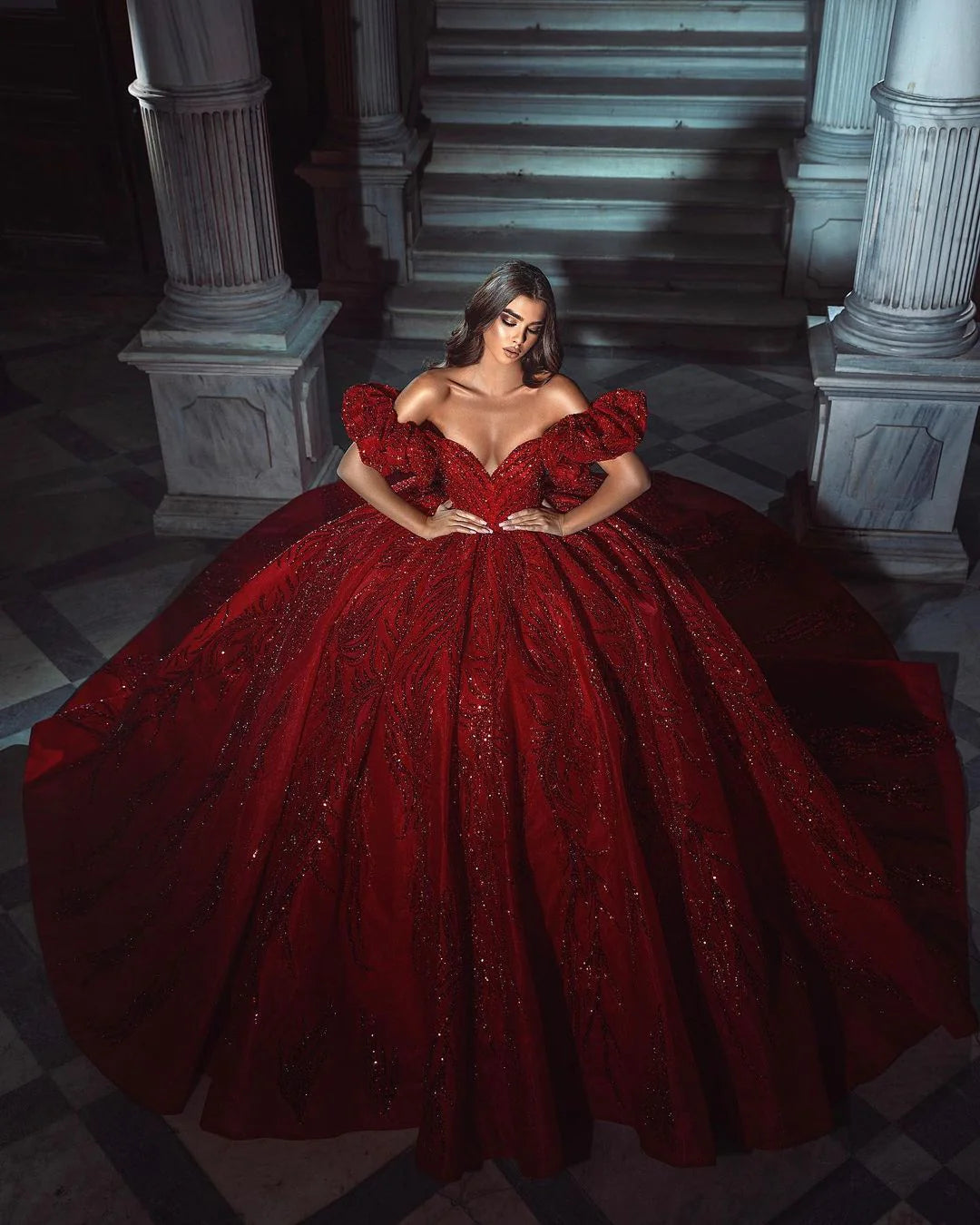 Sequin Ruffled Wedding Ball Gown